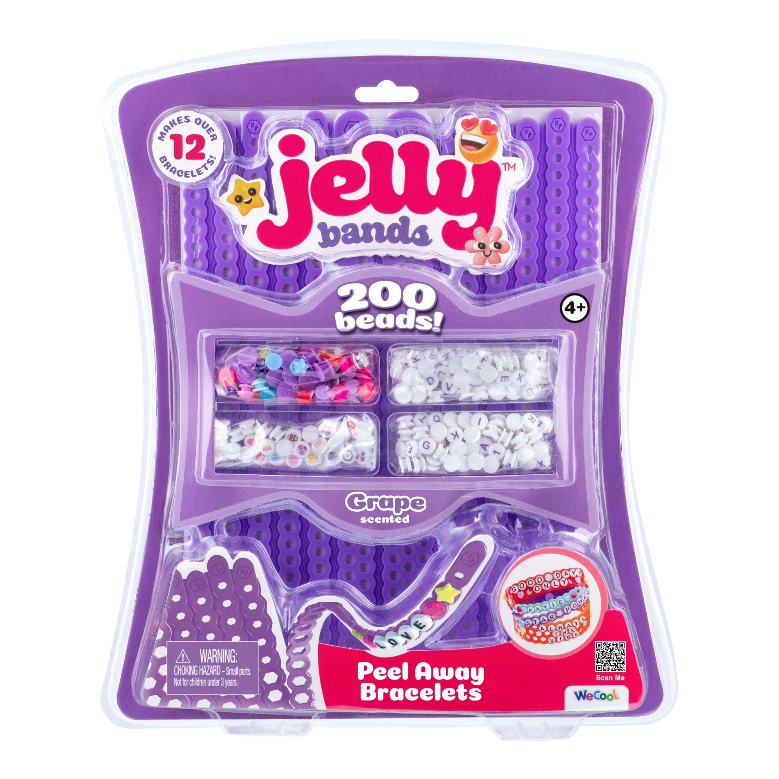 WeCool Jelly Bands Bracelet Making Kit, 12 Grape Scented Stretchy Bracelets with 200+ Beads, Customizable DIY Fashion Jewelry Craft Kit for Kids & Teens Toys