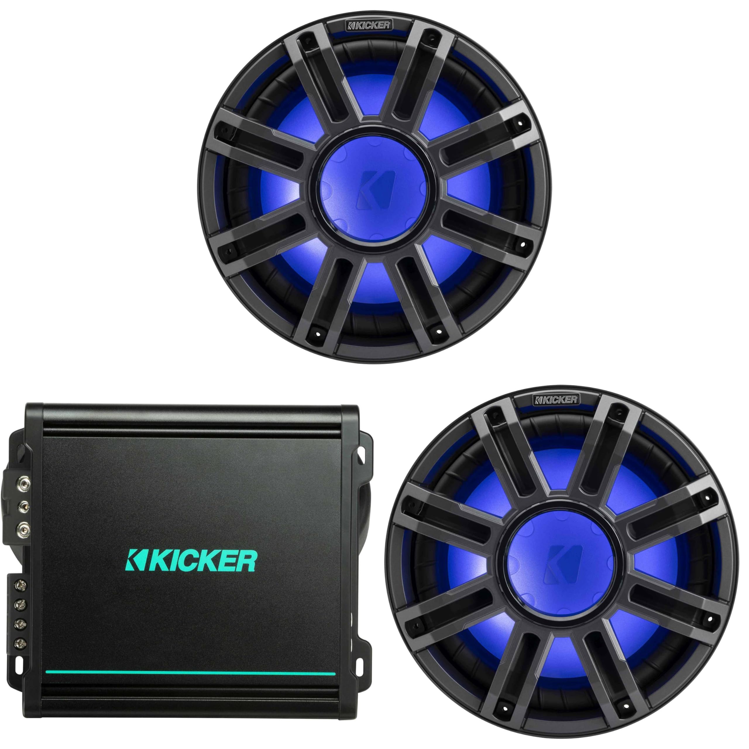 Kicker (2) 51MWF124 - MWF 12-Inch Premium Marine Subwoofer (Free-air) 4-ohm & 48KMA8001 Marine Amp Bundle