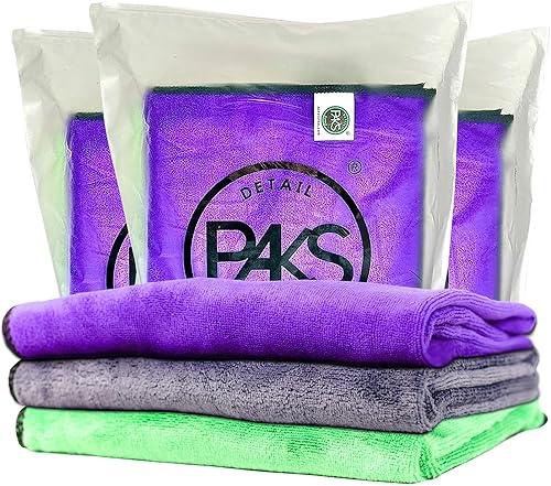 Paks - Toallas de microfibra sin bordes para automóviles, toalla de microfibra de 16 x 24 pulgadas, toallas de microfibra extra absorbentes (toallas