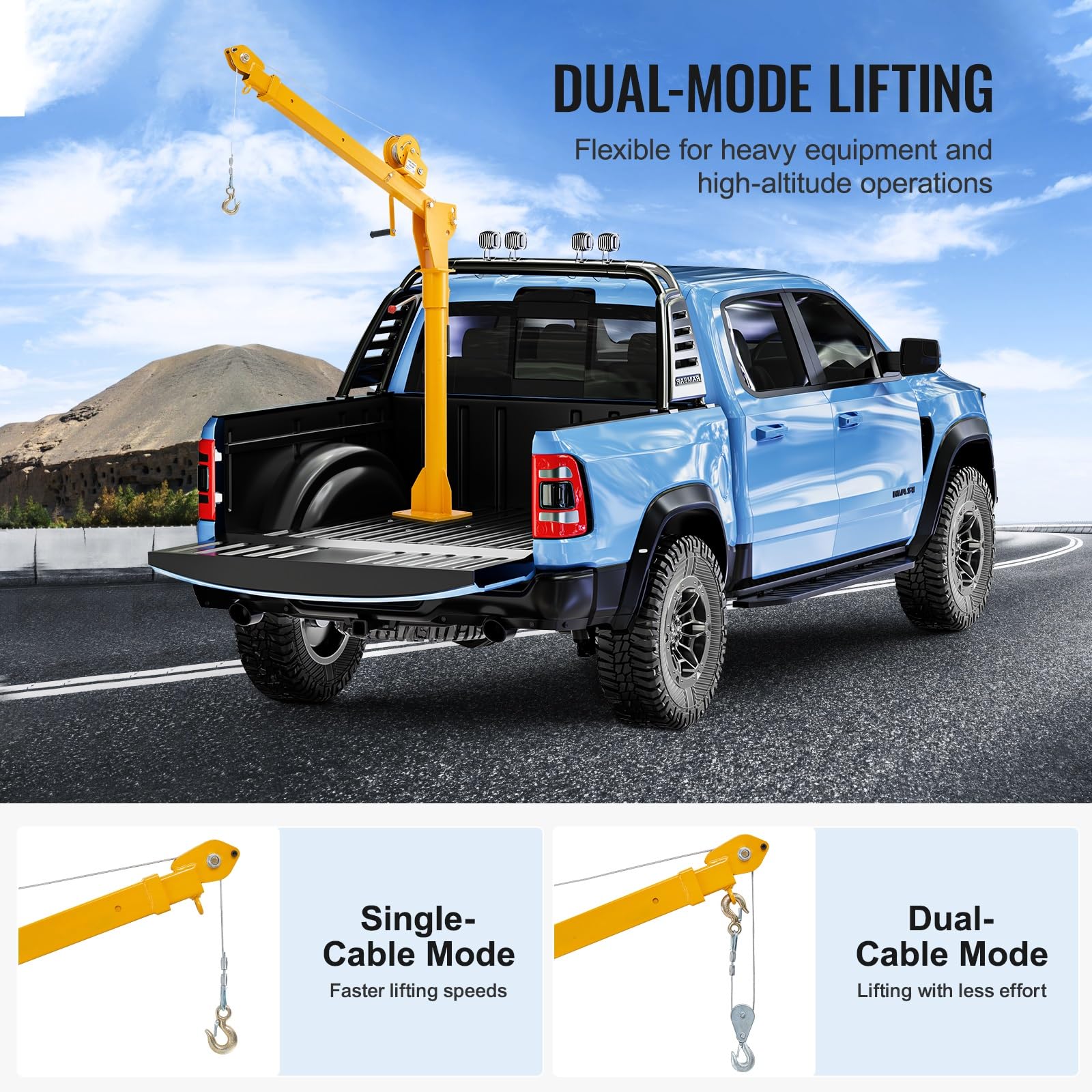 Paranco Elettrico Gru Pieghevole per camioncino Girevole a 360° con Gru a Braccio Girevole da 1100 libbre montata su verricello Manuale Verricello Elettrico