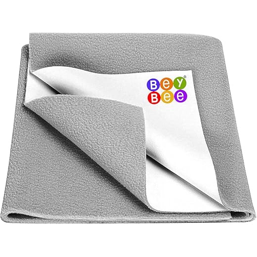 BeyBee Waterproof Quick Dry Sheet for Baby| Bed Pad Anti-Piling Fleece Extra Absorbent Washable Matress Protector| Baby Bed Protector Sheet for Toddler Children, Large Size, 140x100cm, Grey