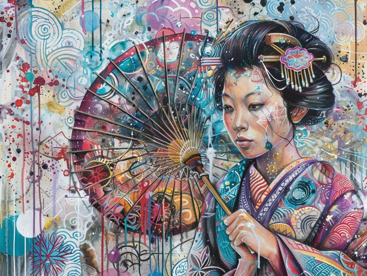 Geisha zestaw do malowania według liczb, dla dorosłych, dla początkujących, Japonia, zestaw do majsterkowania dla dorosłych z pędzlami i farbą akrylową, zestaw do malowania według numerów, dekoracja