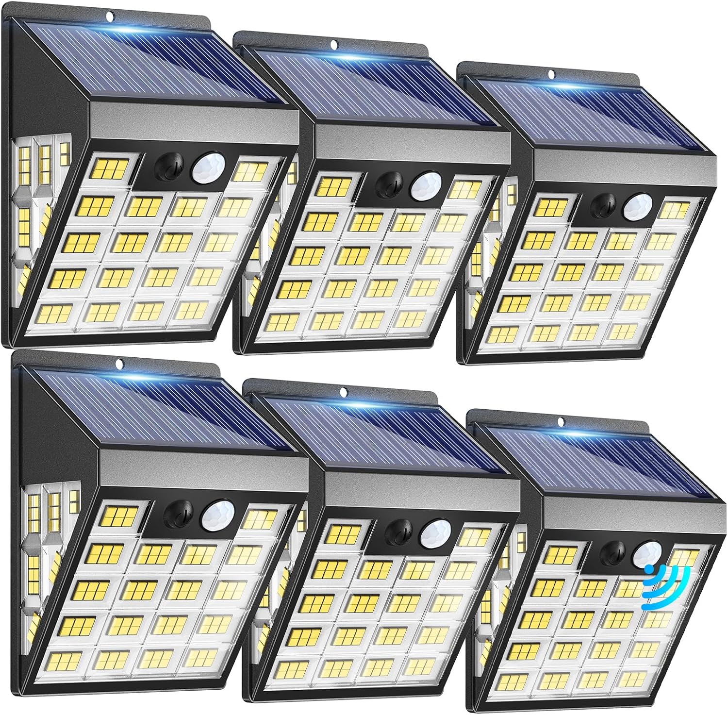 160 LED Motion Sensor Outdoor Lights Solar Powered with 3 Lighting Modes Easy Setup Motion Detector Wall Light for Outdoor Fence Step Patio Porch (Normal Solar Panel, 6Pack)