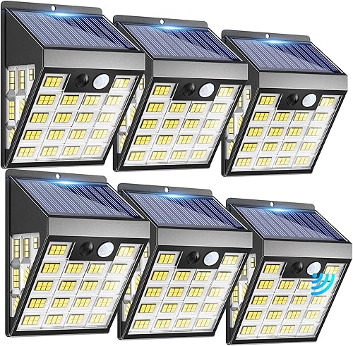 Miniatura 9 de 160 luces LED solares de movimiento para exteriores, luces solares de pared de 3 lados para exteriores, gran angular de 270°, 3 modos de
