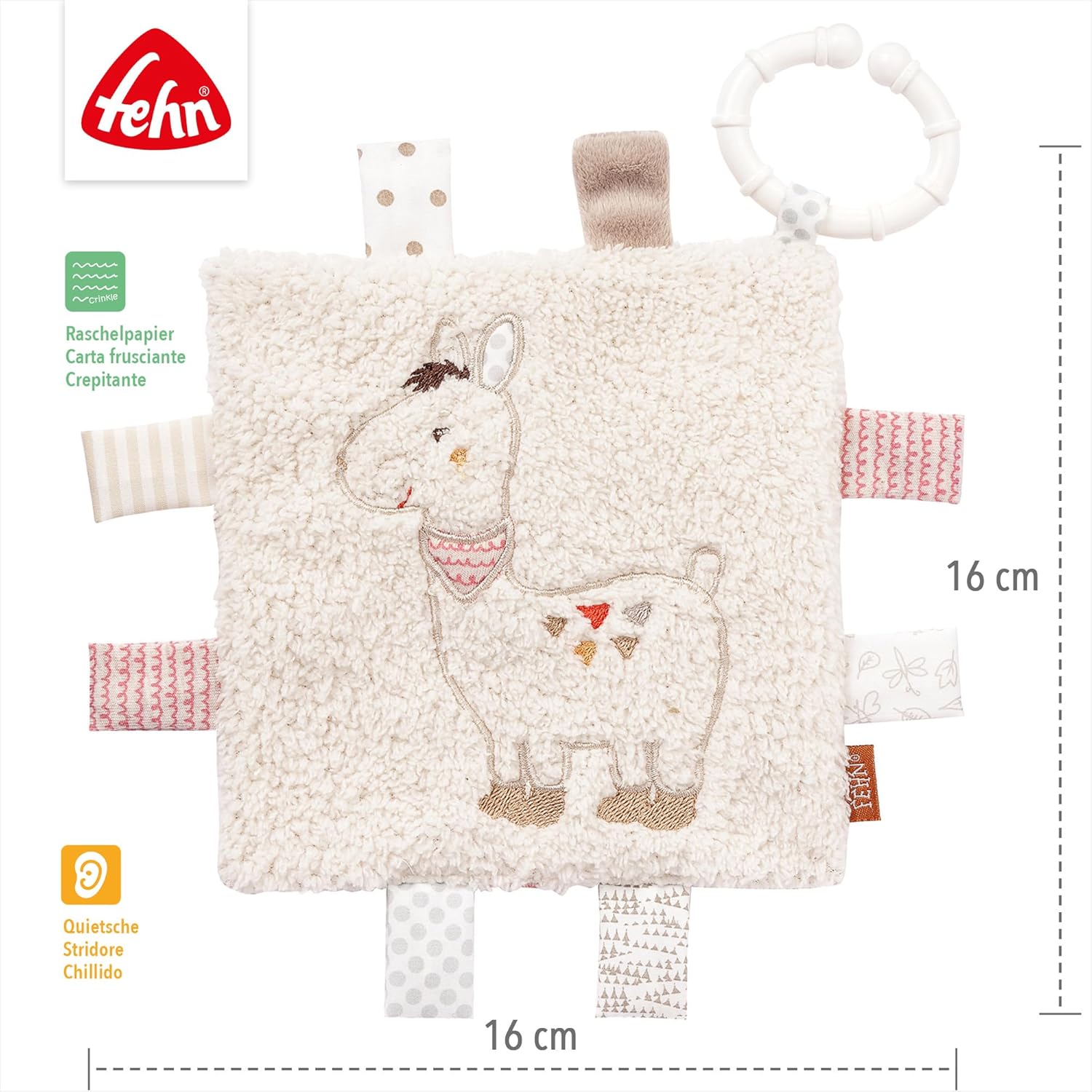 Fehn Crackling Fabric Slat Toy with Crackling Paper and Squeaker Crackling Animal Toy for Baby with Suspension Crackling Fabric for Babies and Toddlers 0+ Months