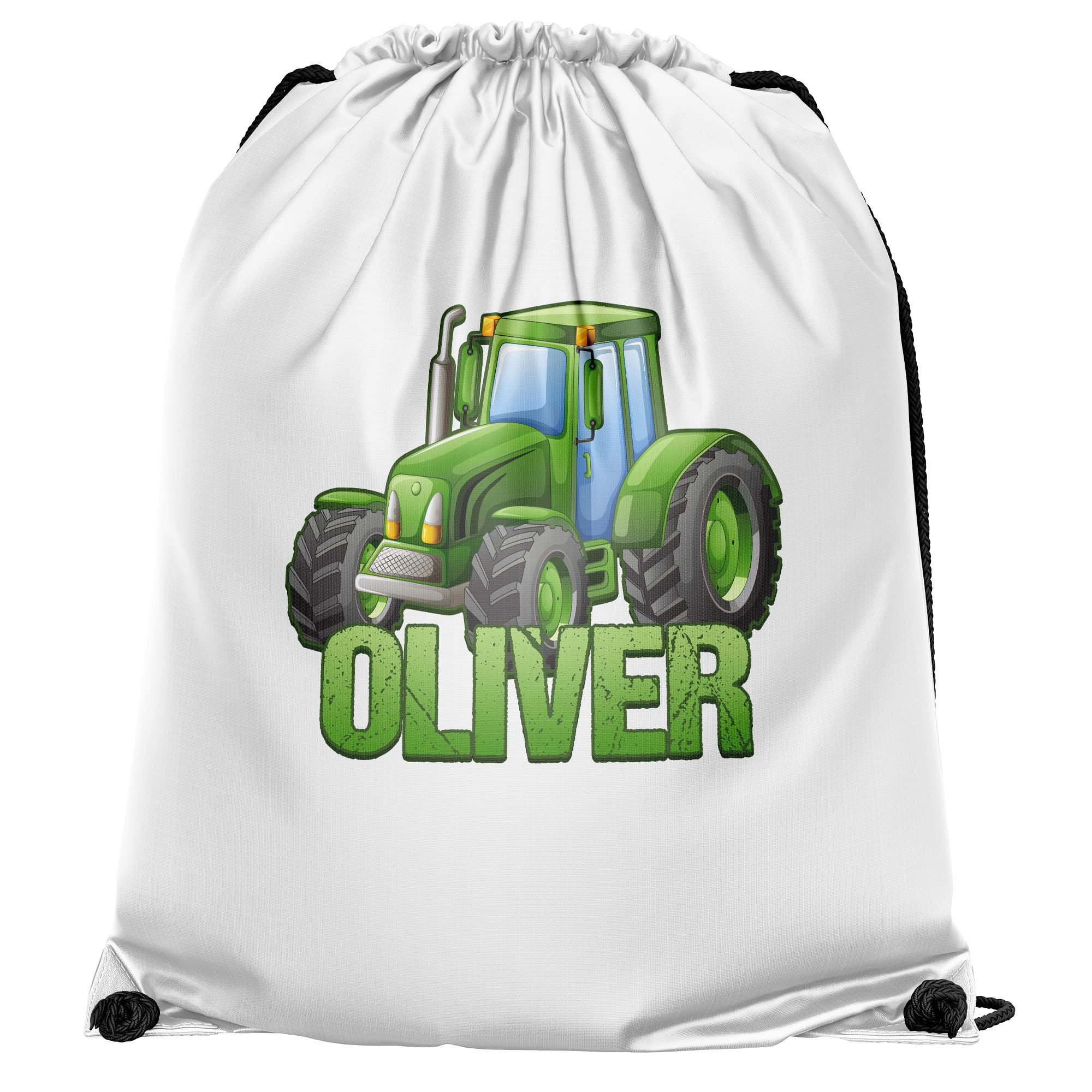 Personalised Tractor Drawstring Bag, Custom Back to School and Nursery Gifts for Boys, Farmer Gifts for Young Farmers, Kids PE Kit Swimming Bag, One Size, White