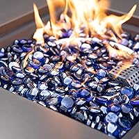 Vista 4 de onlyfire Cuentas de vidrio planas para hoguera de propano, rocas de vidrio reflectantes de 1/2 pulgada, canicas planas de 10 libras para chimenea