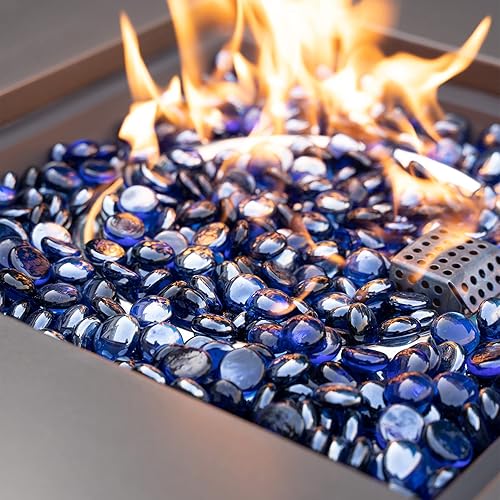 Miniatura 4 de onlyfire Cuentas planas de vidrio para fogata de propano, rocas de vidrio reflectantes de 12 pulgada, canicas planas de 10 libras para chimenea de