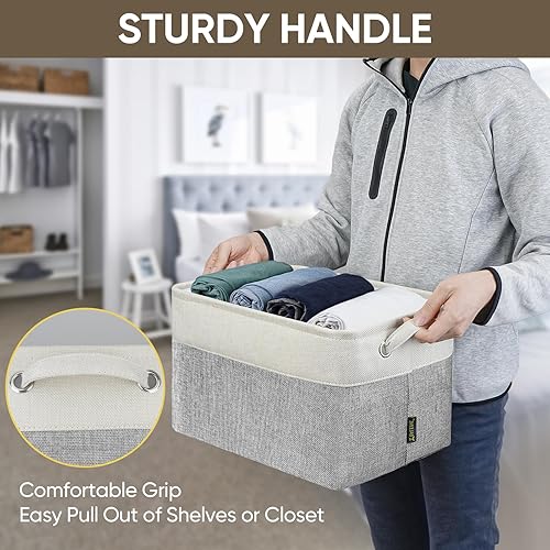 Miniatura 5 de BALEINE Paquete de 2 contenedores de almacenamiento de tela, canastas de almacenamiento para organizar el armario, organizadores decorativos grandes