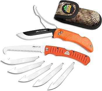 Outdoor Edge RazorPro Double Blade Folding Hunting Knife and Flip N' Zip Bone Saw combo kit.