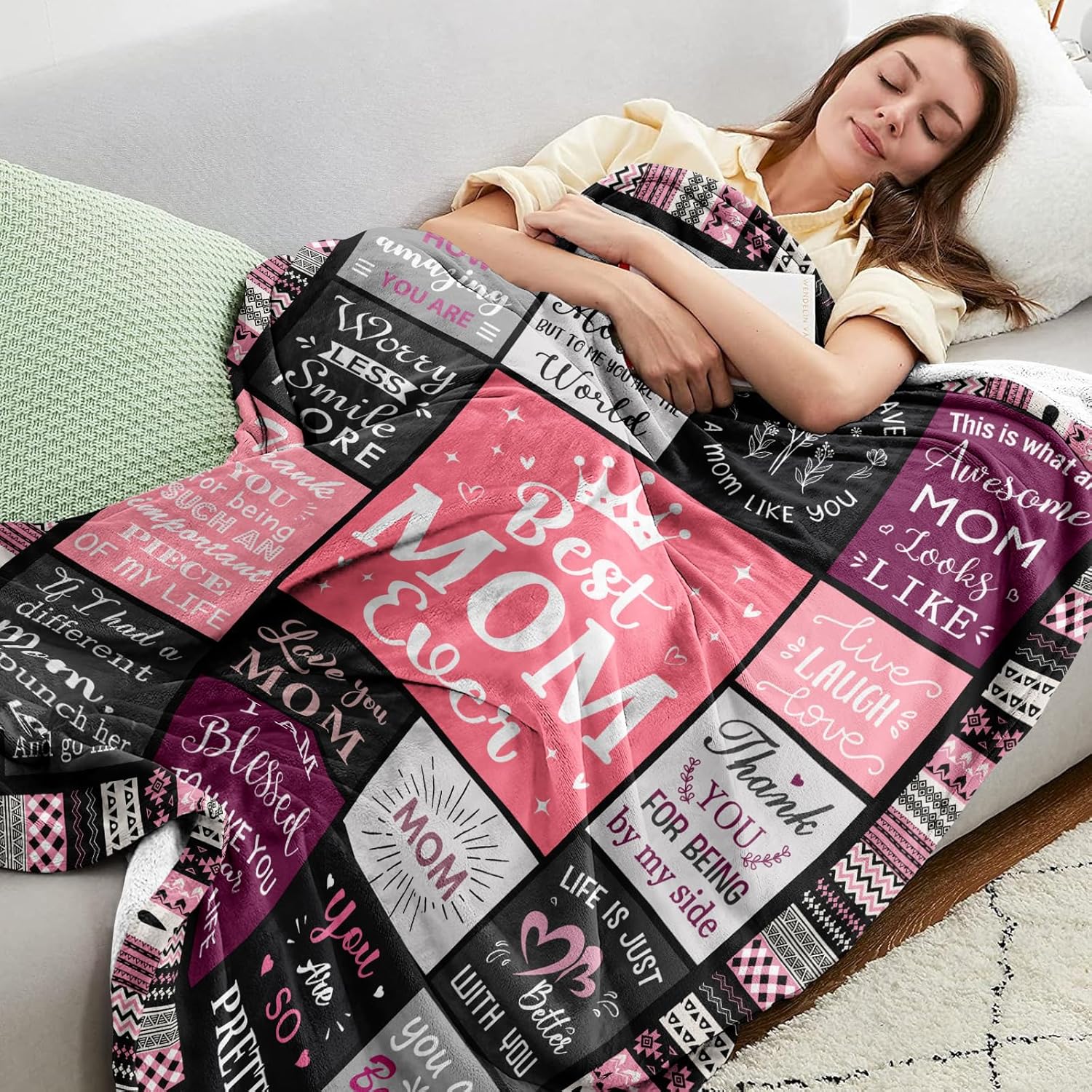 Ivivis Gifts for Mom Blanket 60"x50", Mothers Day Christmas Birthday Gifts for Mom from Daughters Son, Best Mommy Ever Flannel Throw Blankets