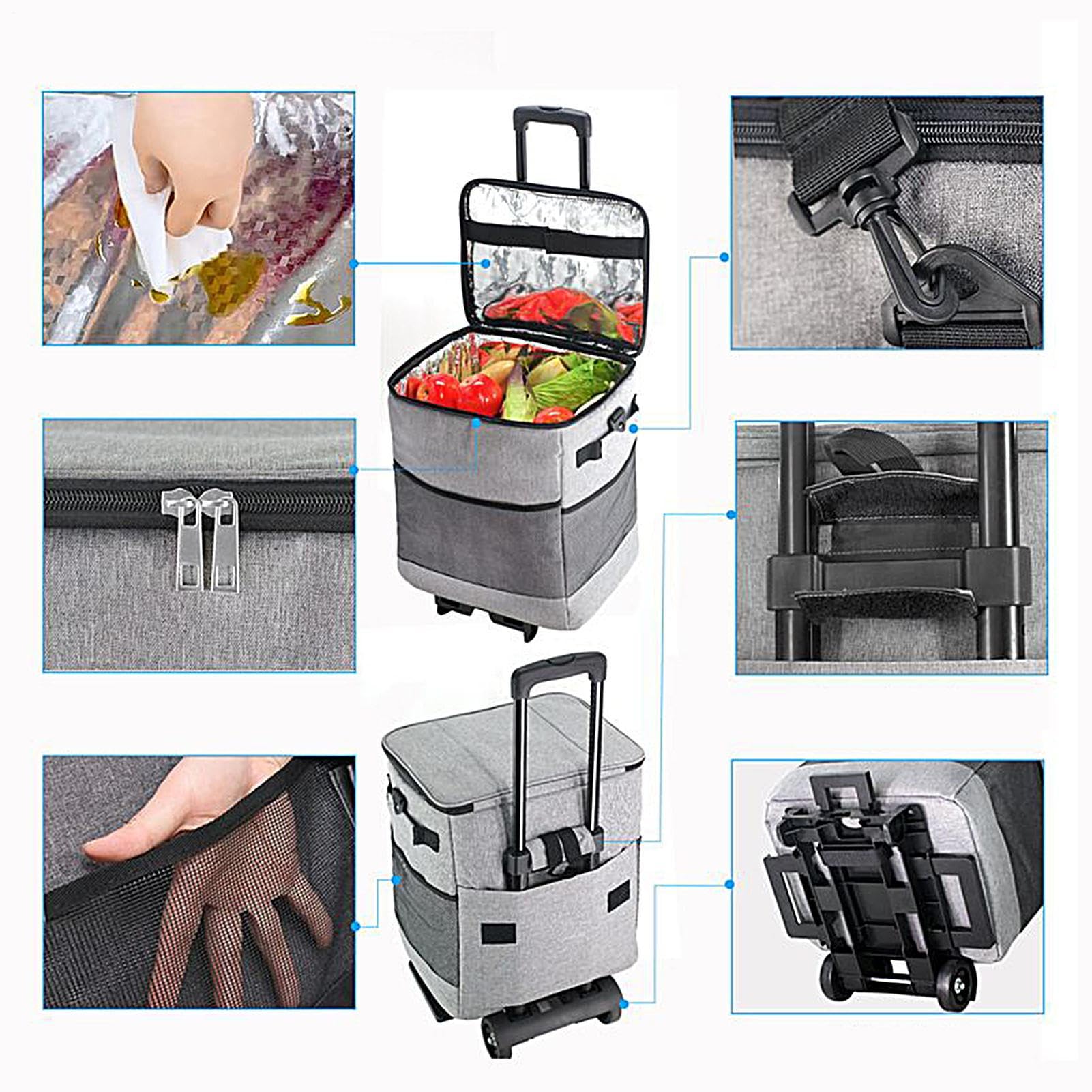 s con Ruedas Y Asas Portátil Aislada con Ruedas y Reutilizable | Bolsa isotérmica con ruedas Para Playa, Camping, Viaje, Exterior, Almuerzos, Picnics, , Carretera, Pesca