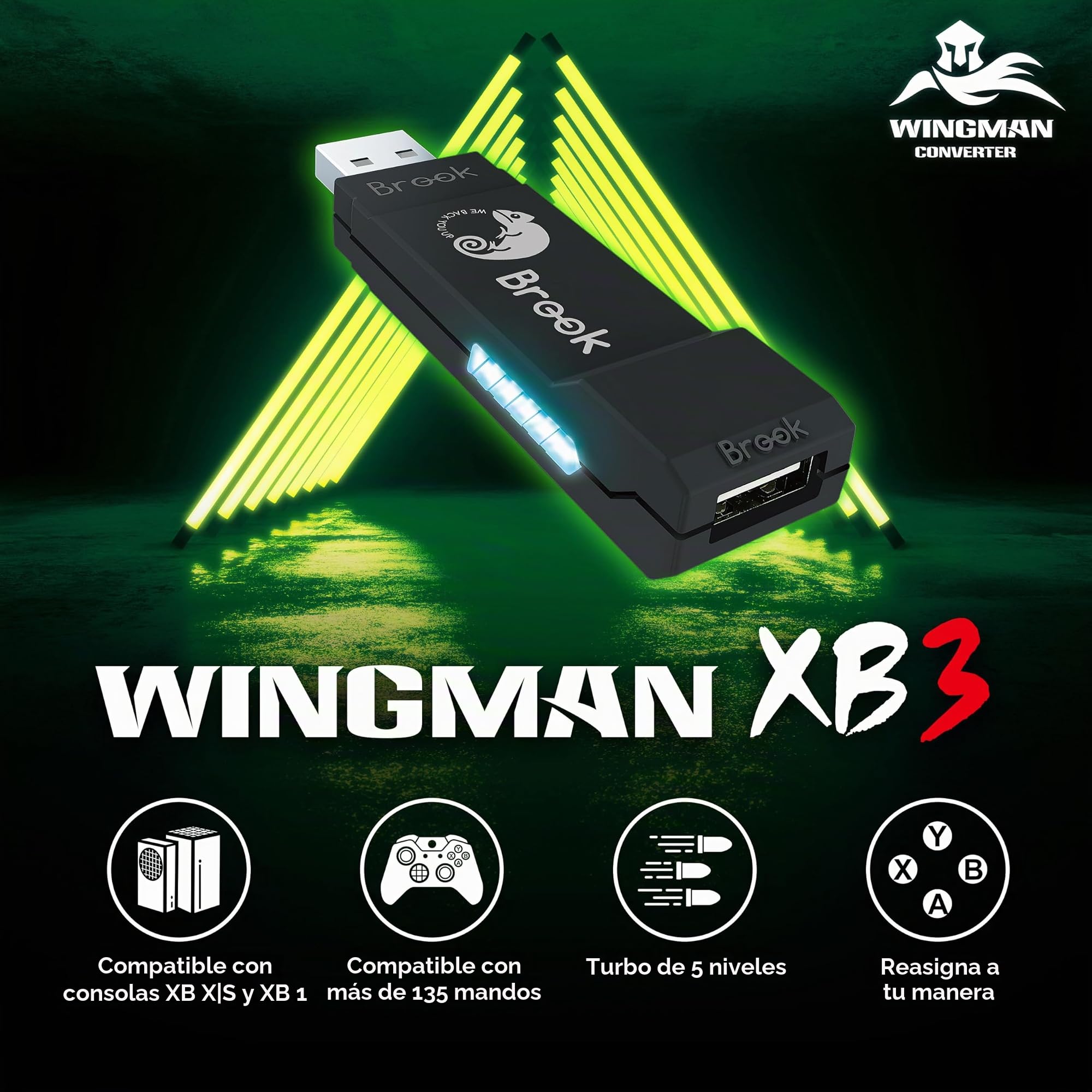 Brook Wingman XB 3 Converter - Eleva tu experiencia de juego: Adaptador inalámbrico para Xbox Series X/S, Xbox One y PC con funciones de reasignación y turbo [Edición Exclusiva Oficial]