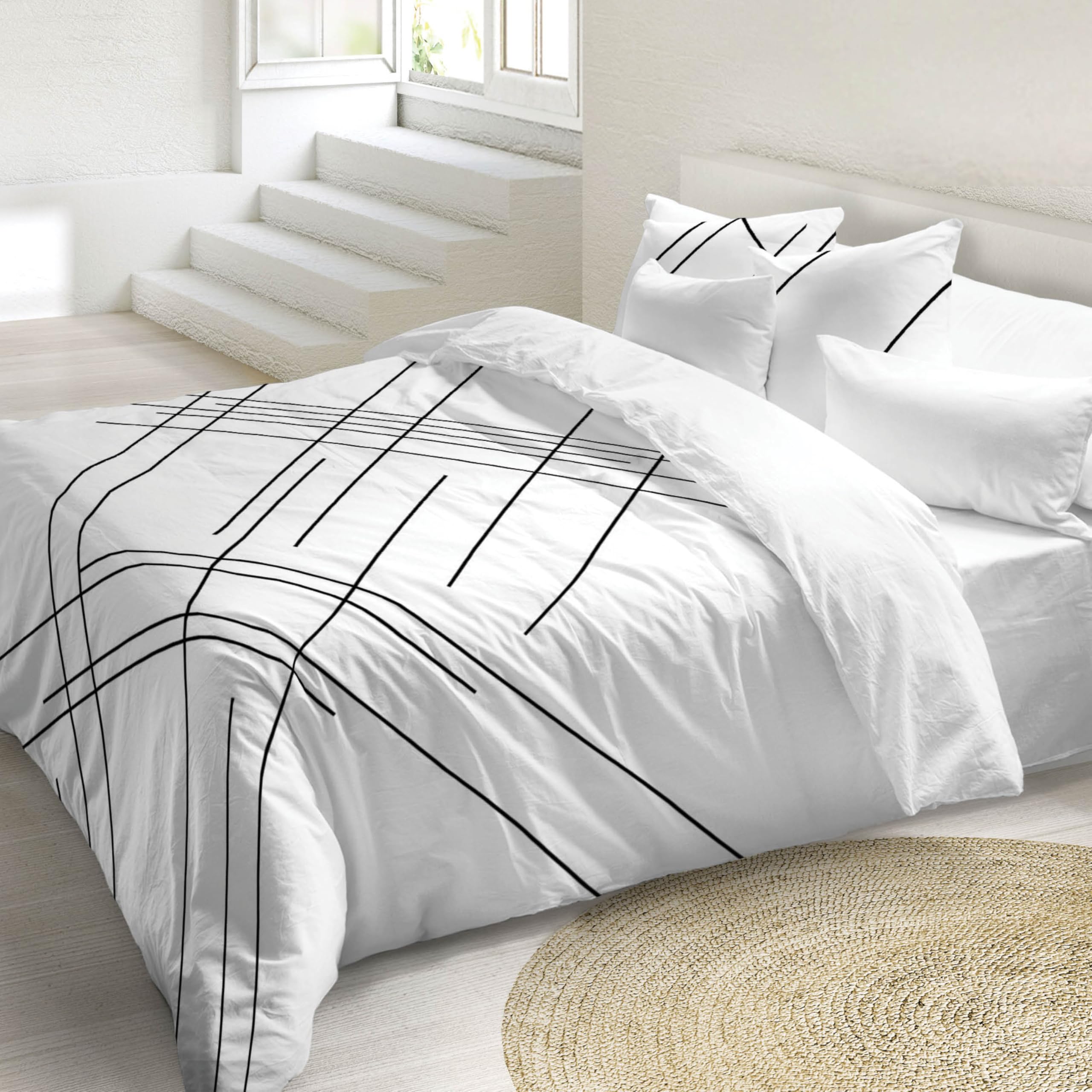 NATURALS - Funda Nórdica Estampada 100% Algodón Natural - Cama 150 - Incluye 2 Fundas de Almohada 45x90 cm, Tacto Suave, Certificado OEKOTEX - Colección 2024/2025 (Line, 240x220 cm)