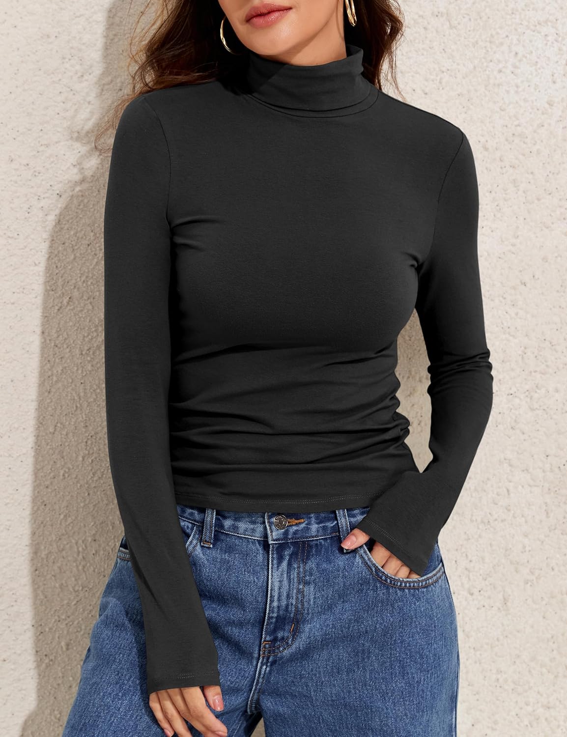 PrettyGuide Womens Cotton Turtle Necks Tops Long Sleeve Turtleneck Shirt Slim Fit Basic Tee Casual Trendy Layering Undershirt - Image 3