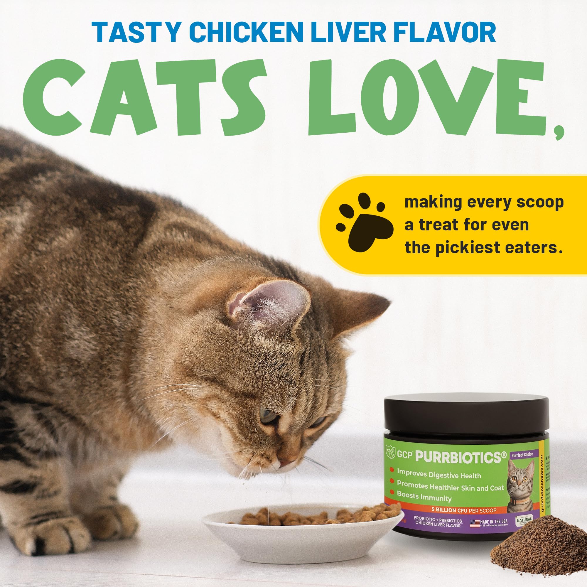 Guardian’s Choice Purrbiotics, Cat Probiotic Powder for Digestive & Immune Support, 5 Billion CFU with Prebiotics & Fiber, Shelf-Stable Probiotics for Cats, Chicken Flavor Cat Probiotics, 120 Servings - image 4