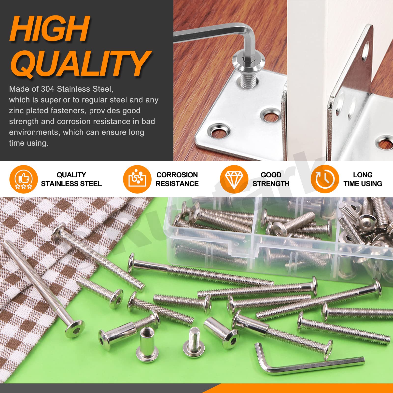 Rustark 141Pcs M6x16mm-80mm 14 Sizes Furniture Joint Connector Bolt & Cap Nut Assortment Kit Flat Hex Socket Cap Bolts Screw Posts for Furniture Chair Crib Belt Leather Binding - Image 3