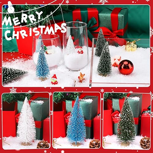 Miniatura 6 de 30 piezas de mini decoración de árbol de Navidad, árbol de Navidad artificial, 5 tamaños, mini árboles de escarcha de nieve de sisal con base de