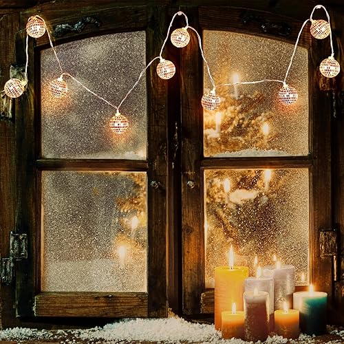 Miniatura 6 de Zhanmai Tira de 30 luces LED de bola de discoteca de 2 pulgadas, espejo de Navidad, adornos de bola de discoteca de los años 70, suministros de