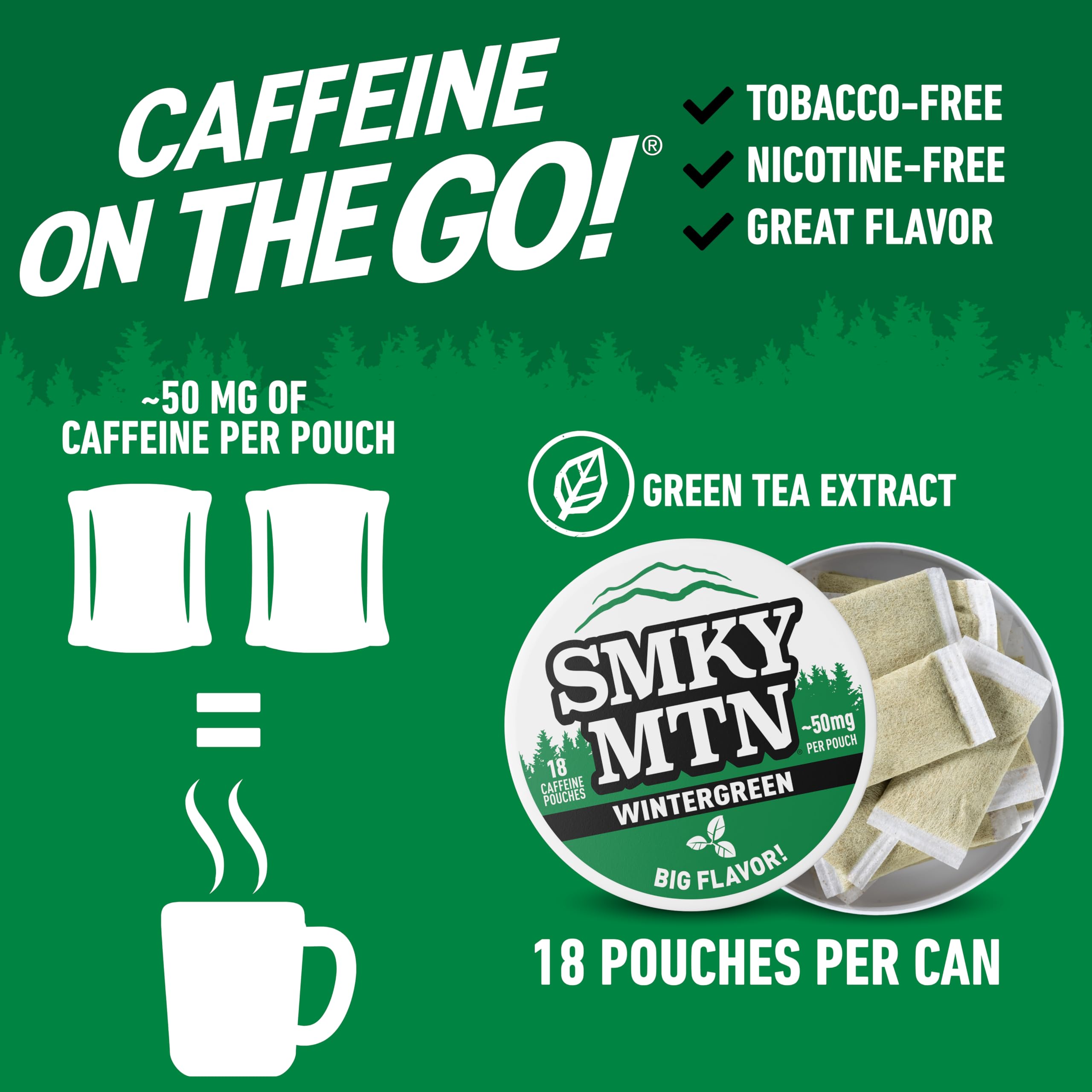 Amazon.com : Smokey Mountain Caffeinated Pouches - Wintergreen - Tobacco  Free and Nicotine Free - 10 Can Box
