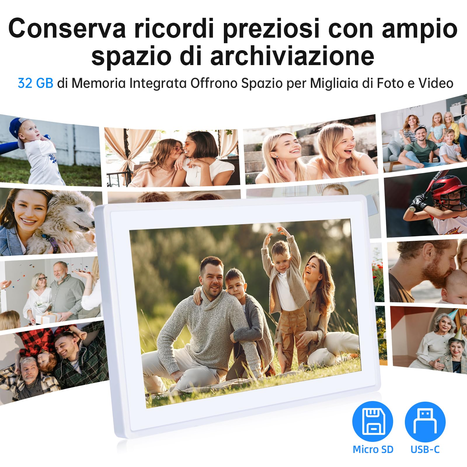 Cornice Digitale Foto, Rollei Smart Frame WiFi 100 10,1 Frameo Portafoto Digitale 32GB 1280x800 Schermo Tattile IPS Condivisione Istantanea di Foto e Video Bianco Cornice-Digitale-Foto-Frameo-WiFi