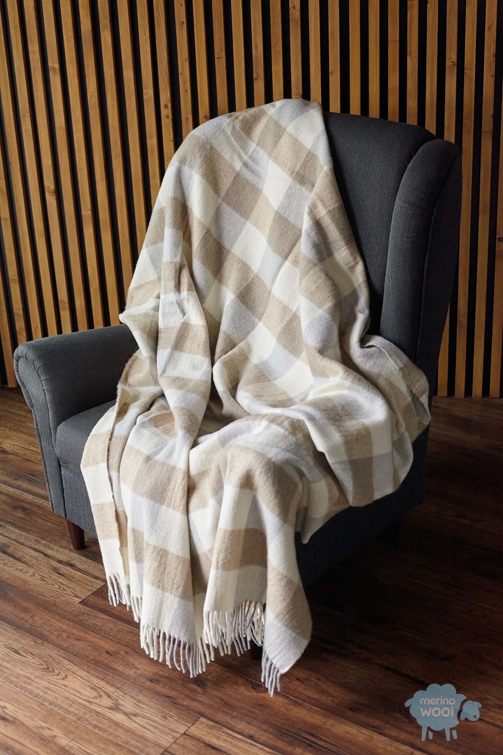 Merino Wool SALE ! 100% ENGLISH TEA Sofa Picnic Throw/Blanket Natural WOOL DOUBLE BLANKET 160 x 200 cm. NATURAL PRODUCT. PERFECT FOR GIFT (sand)