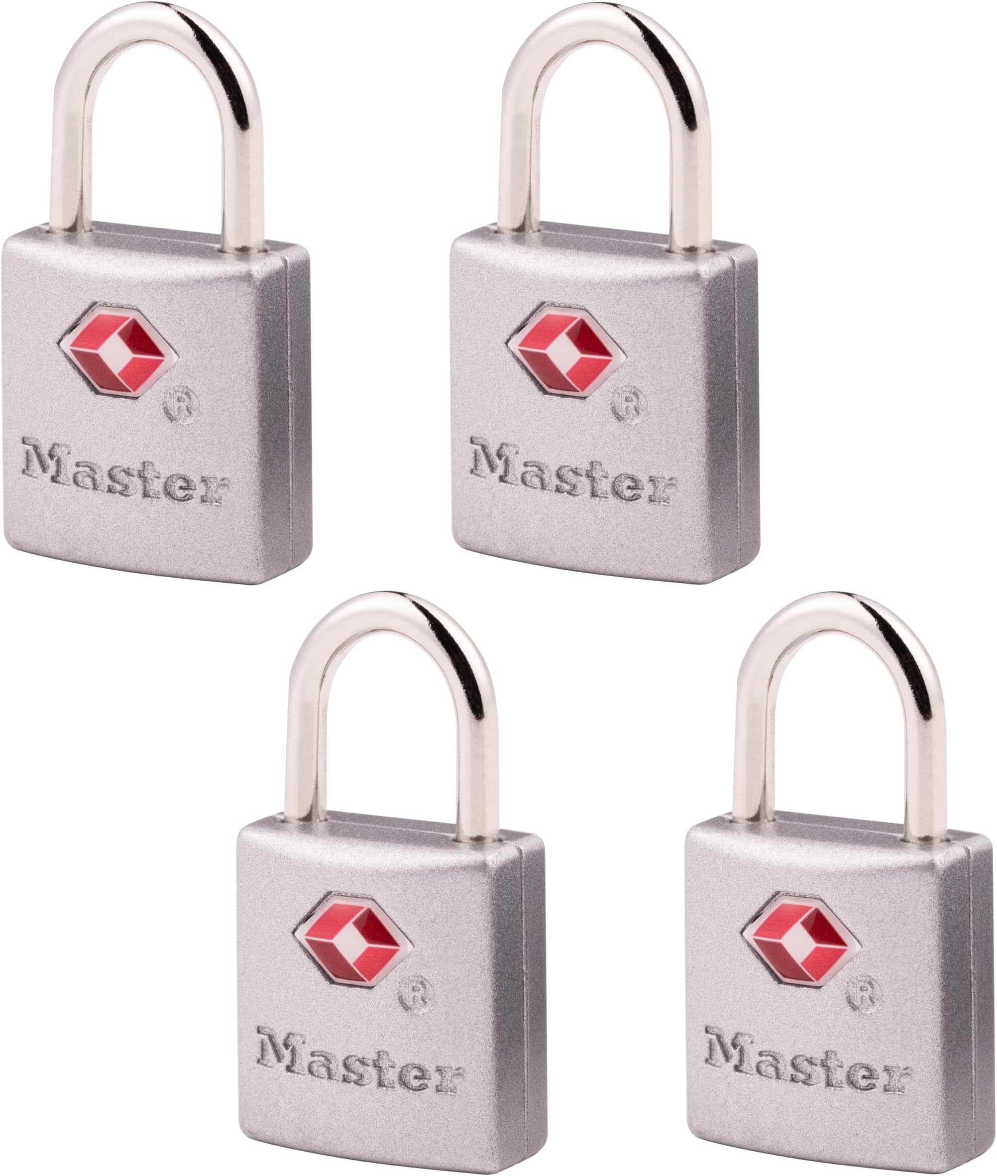 Master Lock Brass TSA Locks for Luggage with Key, TSA Approved Keyed Padlock for Backpacks, Suitcases, and Luggage, Zipper Lock, 4 Pack, 4683Q