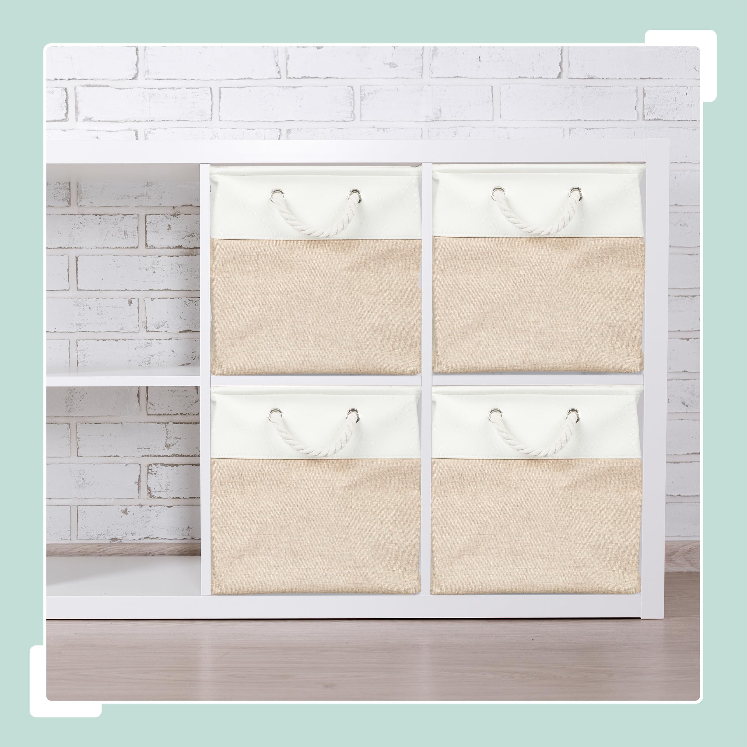 Relaxdays Cesti Portaoggetti in Tessuto Lino, 28x28x28 cm, Scatola da Scaffale a Cubo, Manici in Corda, Bianco Beige