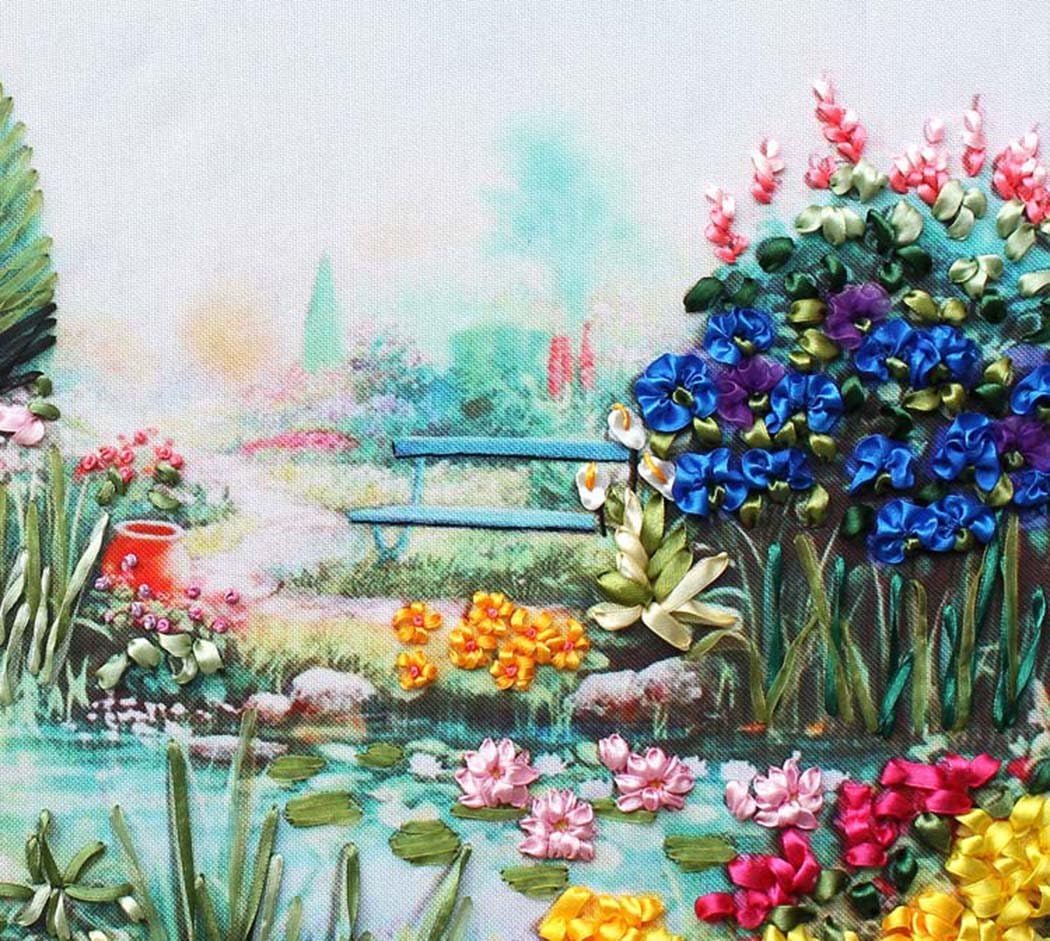 Aureate Handmade Ribbon Embroidery Kits Canvas 3D Wall Art Home Decoration DIY Needlepoint Tapestry Hanging Gift Paradise Blossom 31"×24"