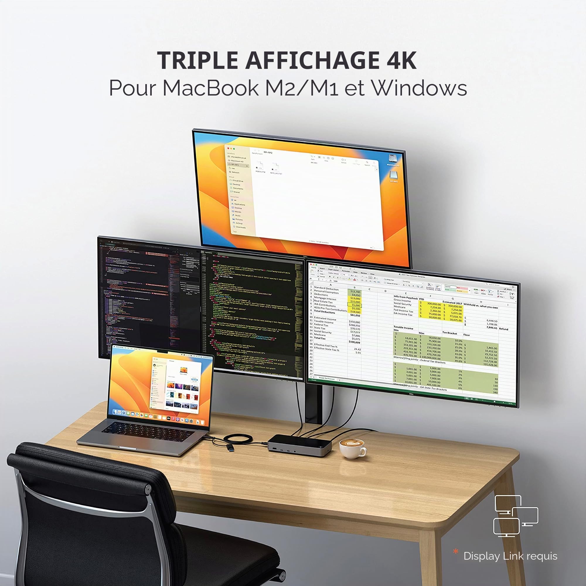 SATECHI Station d’Accueil 13 en 1, Docking Station Triple HDMI 4K@60Hz, Ethernet, Charge PD 100W, 2X DisplayPort, Données à 10Gbps 2X USB-C, 3X USB-A et Audio Jack pour MacBook, PC Portable et Plus | 3x HDMI, 2x DisplayPort, Ethernet, 2x USB-C et 3x USB-A