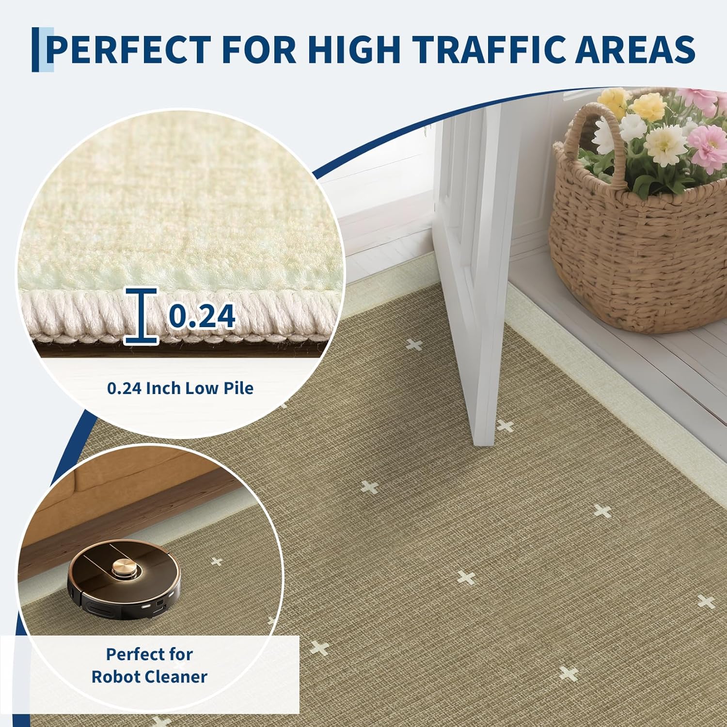 Garvee Washable Jute Color Rugs for Bedroom Grils, 5x7 Living Room Rug Non Slip Playroom Rug Soft Non Shedding Bedroom Rugs Low Pile Stain Resistant Carpet for Nursery Dining Room, Jute Color