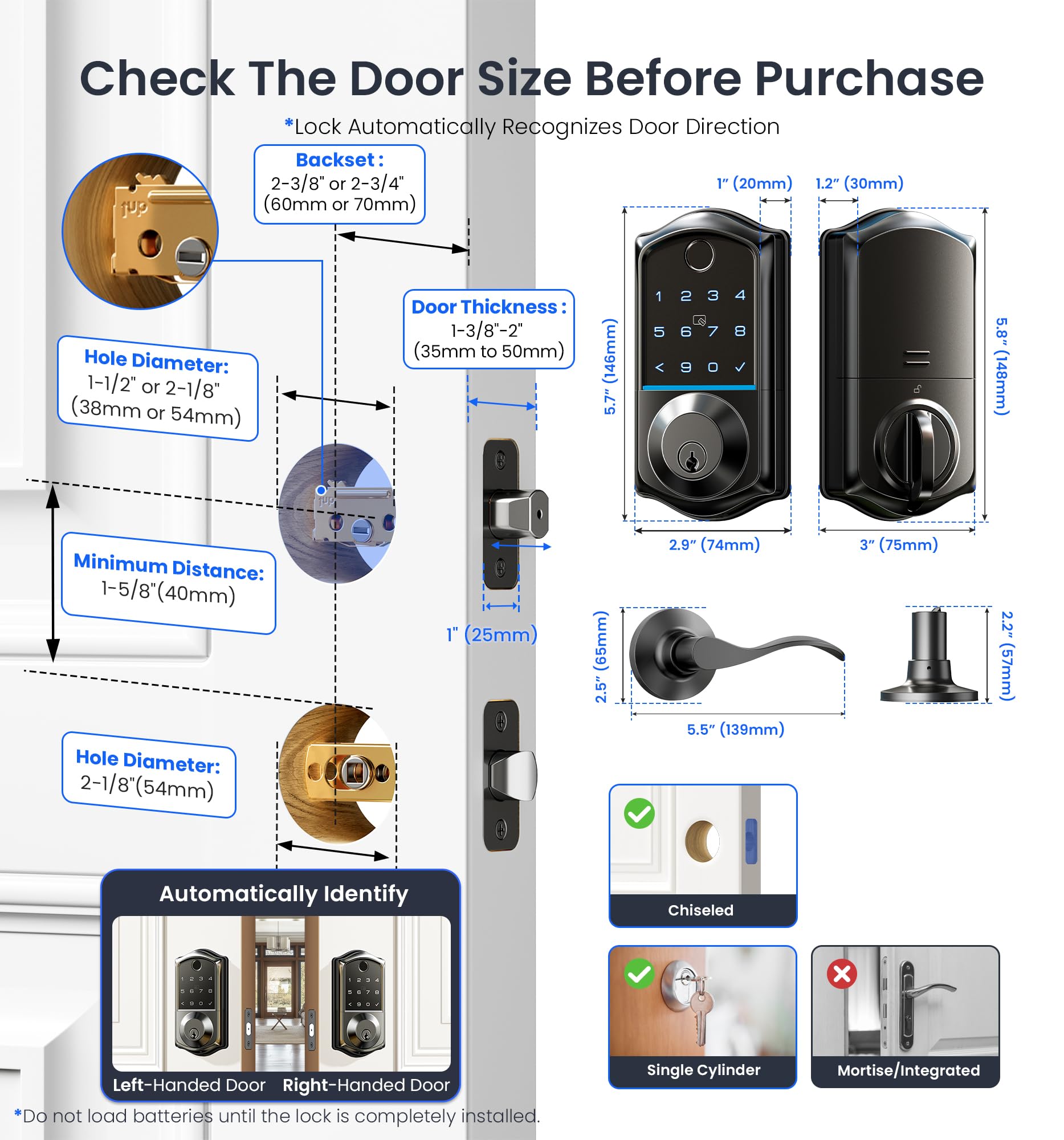 Veise VE017-L Fingerprint Smart Lock with 2 Lever Handles, Keyless Entry Front Door Lock Set, App Control, Electronic Digital Keypad Deadbolt, Easy Installation, Emergency Power Port, Matte Black