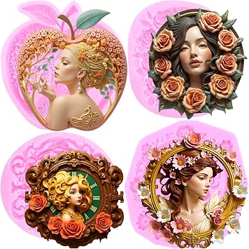 Mujiang Cameo Picture Frame Silicone Lady Avatar Fondant Mold Set Of 4
