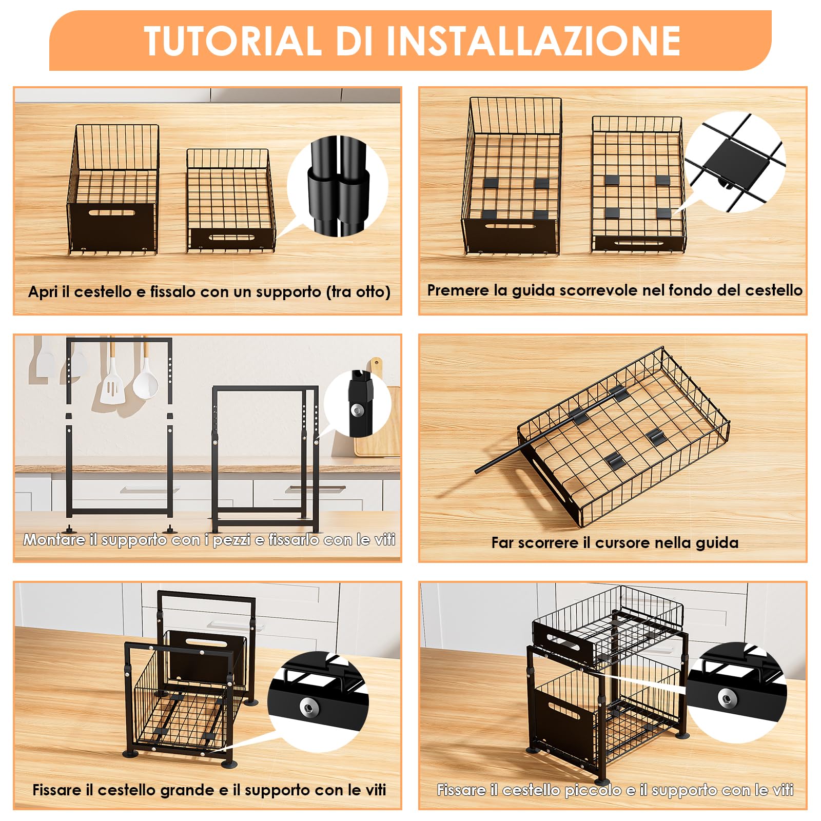 Dreamhigh Base Cabinet Organizer, Kitchen Cabinet with 2 Livelli, Kitchen Shelf, Worktop, Metal Undersink for Bathroom (Black)