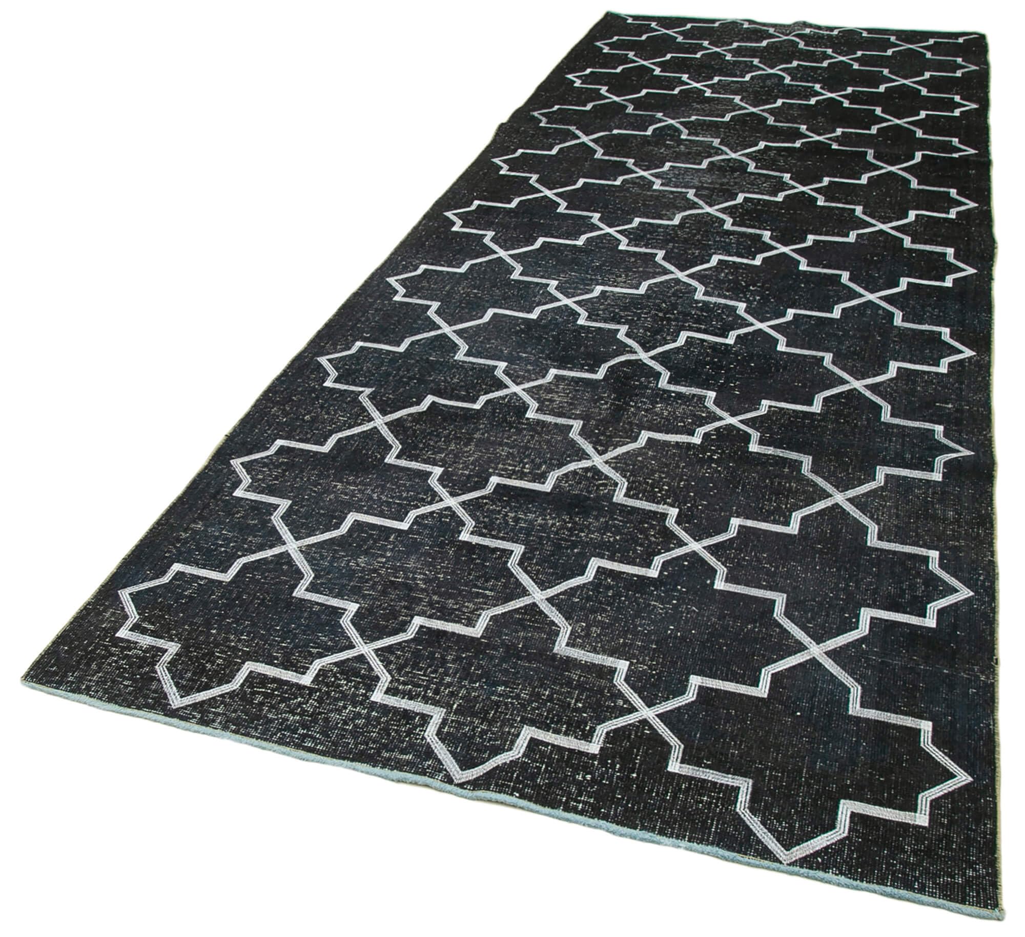 47 x 126 - 140 x 380 Cm Geometric Carpet Black Geometric Bohemian Wool Cotton Handmade Handknotted Vintage