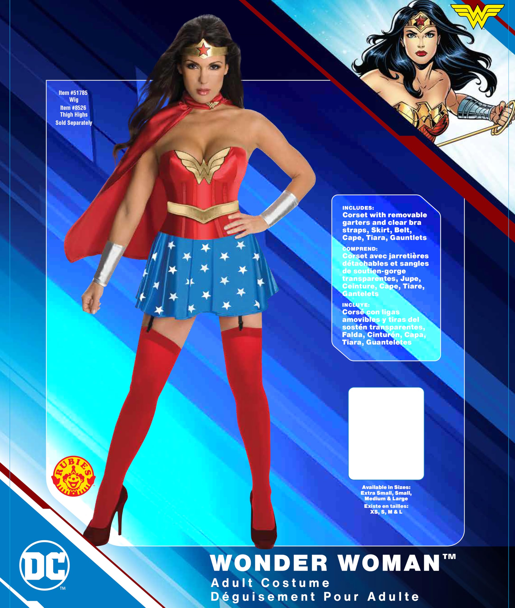 Rubies Women's DC Comics Wonder Woman Corset and Skirt Costume with Cape for Themed Parties and Halloween, Red/White/Blue