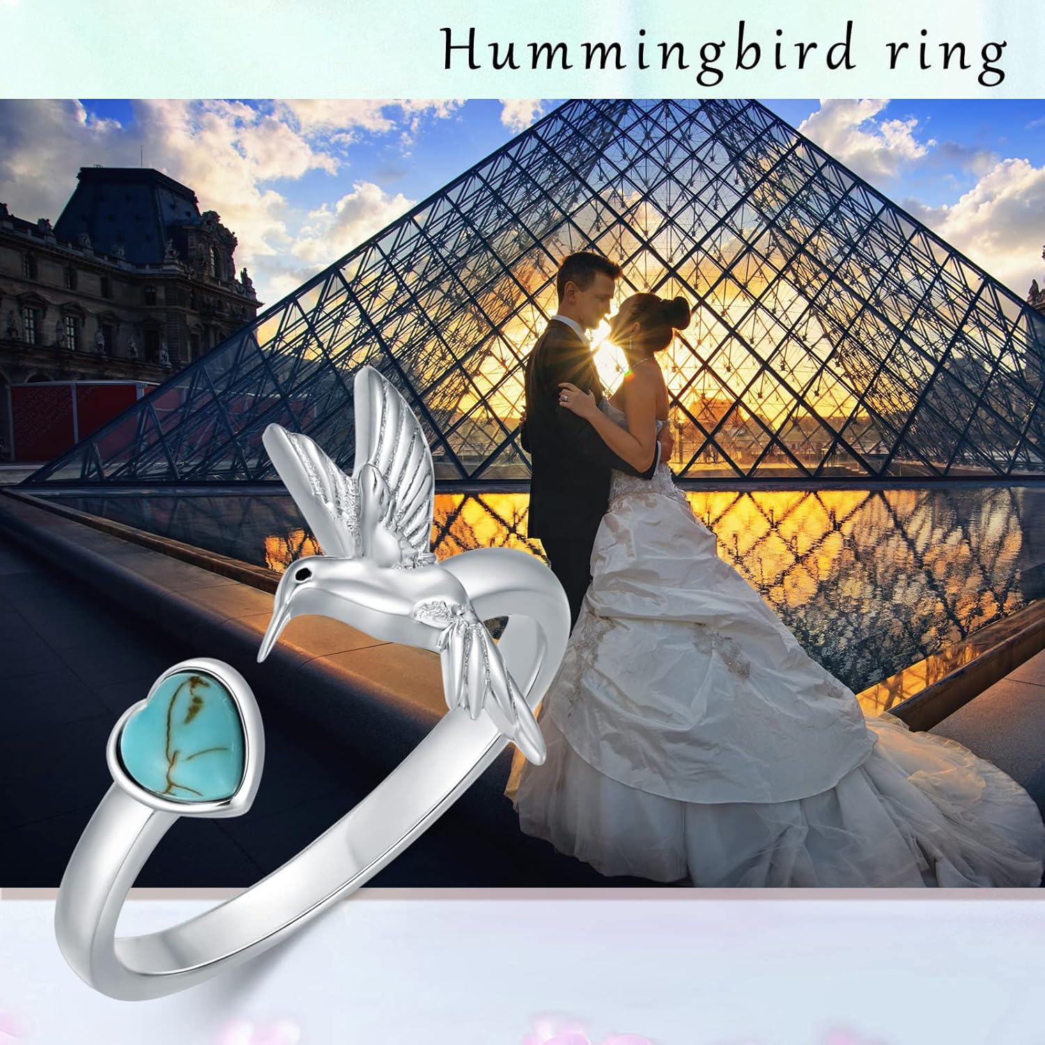 Turquoise Hummingbird Rings for Women 925 Sterling Silver Genuine Turquoise Adjustable Open Hummingbird Rings Animal Jewelry Gift Size 4 to 11
