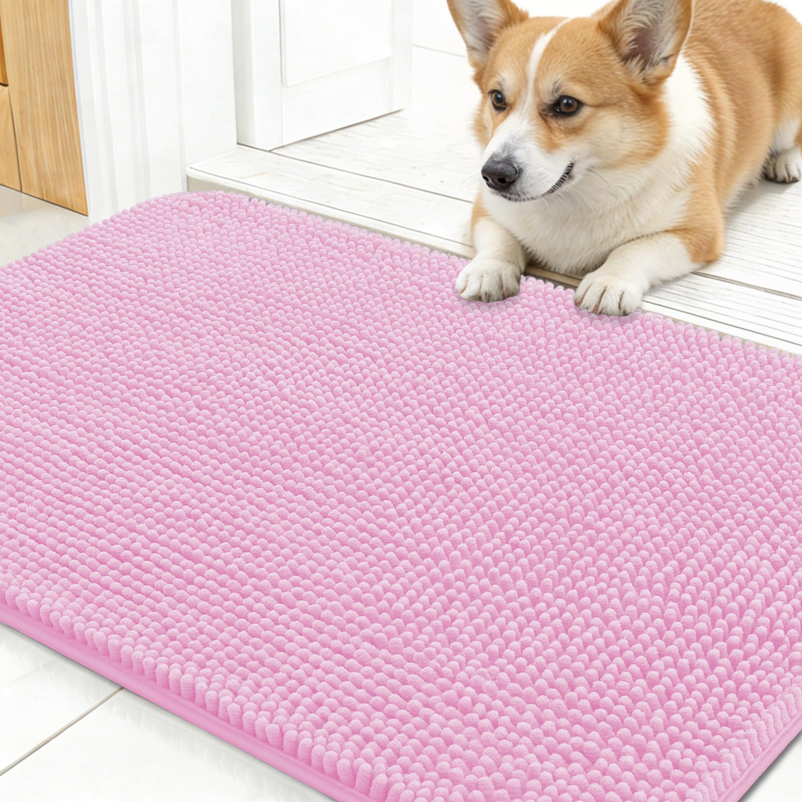 OLANLY Dog Door Mat for Muddy Paws 30x17, Super Absorbent Chenille Mud Mat