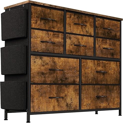 Miniatura 34 de Jojoka Cómoda para dormitorio con 12 cajones, aparadores y cómodas para pasillo, entrada, unidad organizadora de almacenamiento con tela, marco de