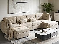 Vista 14 de VANOMi - Sofás seccionales de 6 plazas para sala de estar, sofá modular convertible de 118" en forma de nube, cómodos sofás de chenilla y sofás