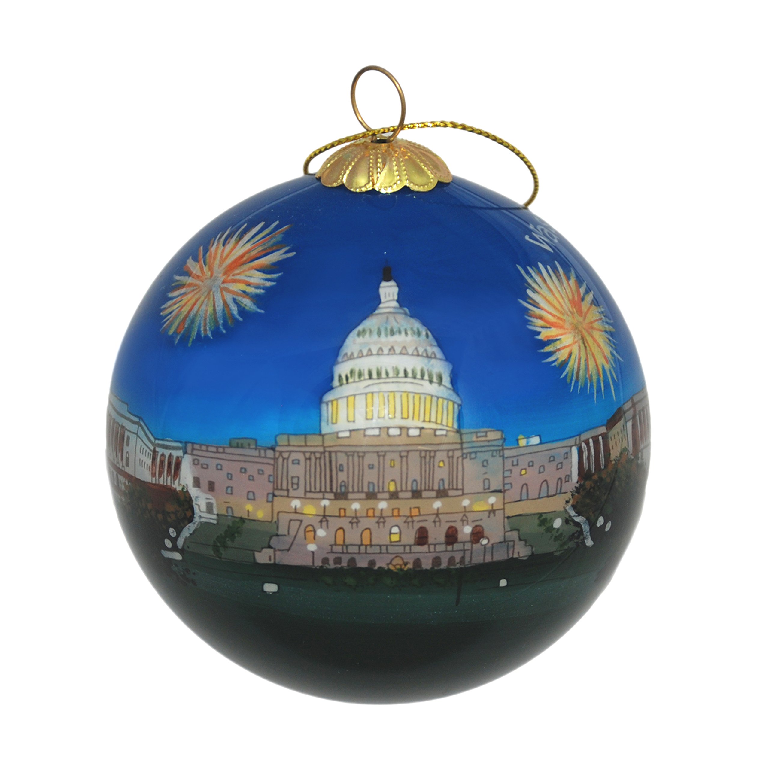 Blown Glass Christmas Ornament | U.S. Capitol Fireworks | Hand Painted Inside | Original Art | Includes Gift Box