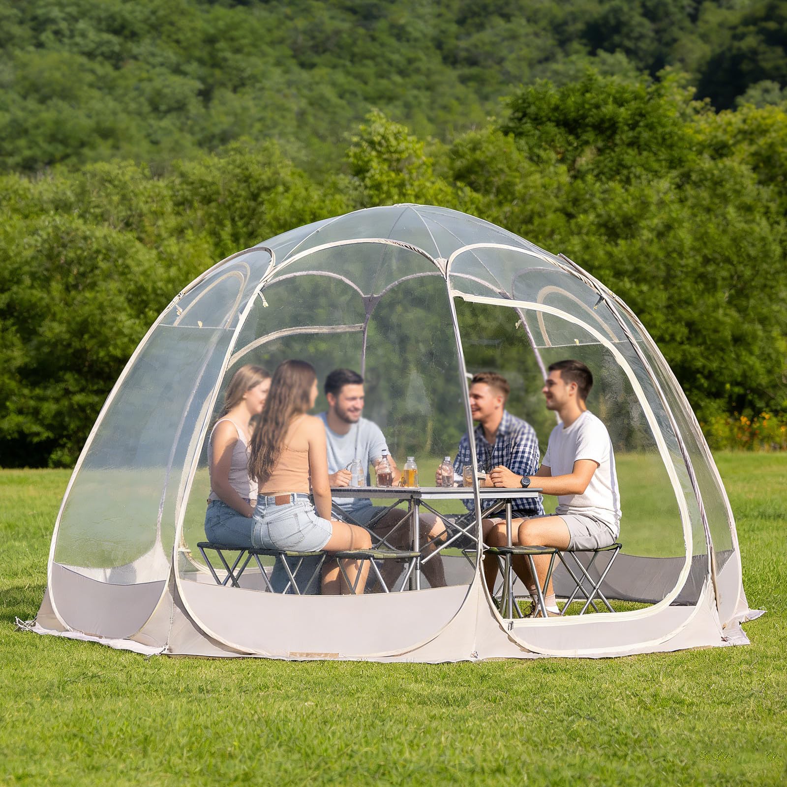 Namiot igloo dla 7-9 osób, przezroczysty namiot bąbelkowy typu pop-up z widokiem 360° na zewnątrz, namiot zimowy, błyskawiczne schronienie przed zimnem na pikniki, grilla, imprezy, kemping