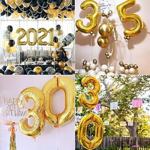 Miniatura 5 de Lovoir Globo dorado grande de 40 pulgadas con el número 5 de tamaño extra grande, globos de helio de aluminio de Mylar para fiestas de cumpleaños,