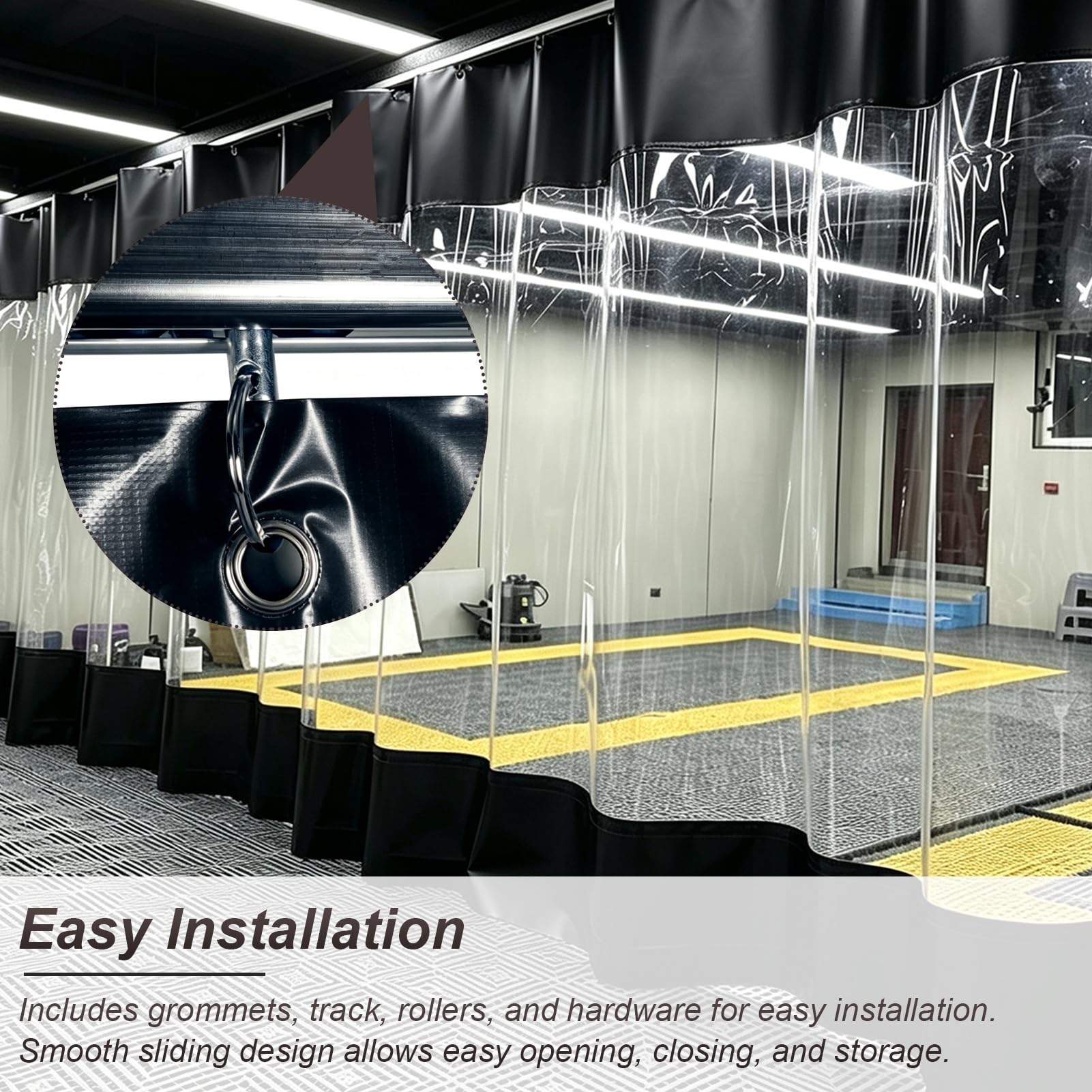 Telo PVC Trasparente Tenda Separazione Industriale Trasparente con Binario | Tenda da Garage Trasparente Resistente alle Intemperie per Verniciatura, Scorrimento Facile Montare(W2xH2.3m/6.6x7.5ft)