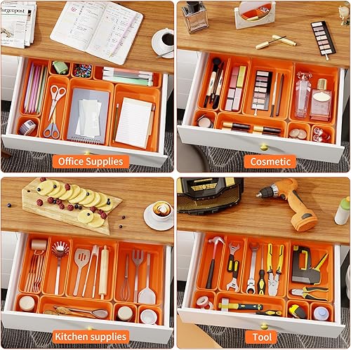 Miniatura 6 de Paquete de 45 bandejas organizadoras de cajones de escritorio, 3 tamaños, organizador de cajones de plástico para cocina, baño, oficina, tocador,