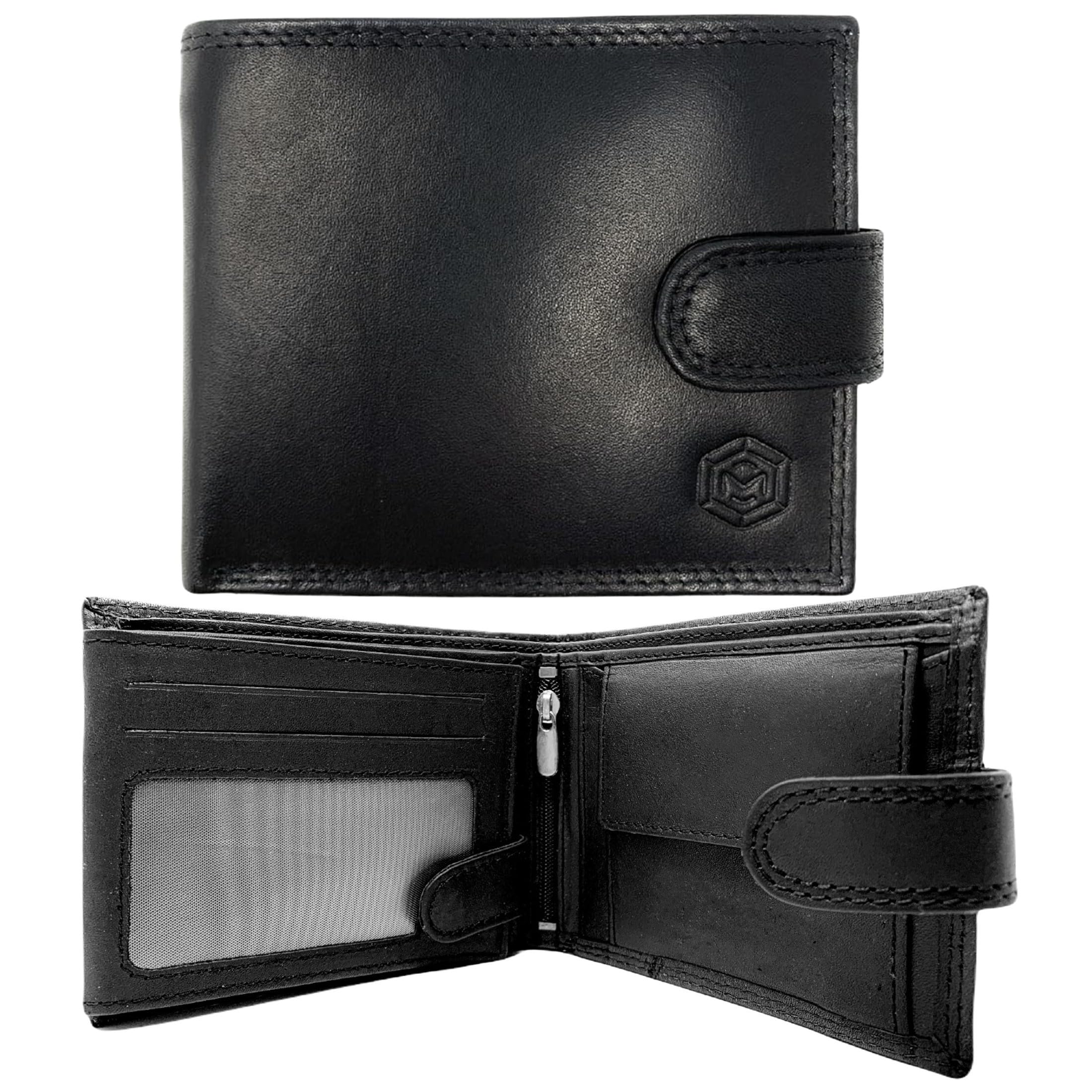 MOIRENTOMens Black Leather Wallet - Real Leather Wallets for Men - Coin Pocket - RFID Blocking - Men's Wallet with Card Holder - Slim Design, EDC - Wallets for Men UK BLK02