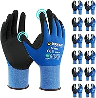 DULFINE MicroFoam Nitrile Coated Safety Work Gloves - 12 Pairs Large Blue, Superior Grip for Automotive, Painting, Home Improvement