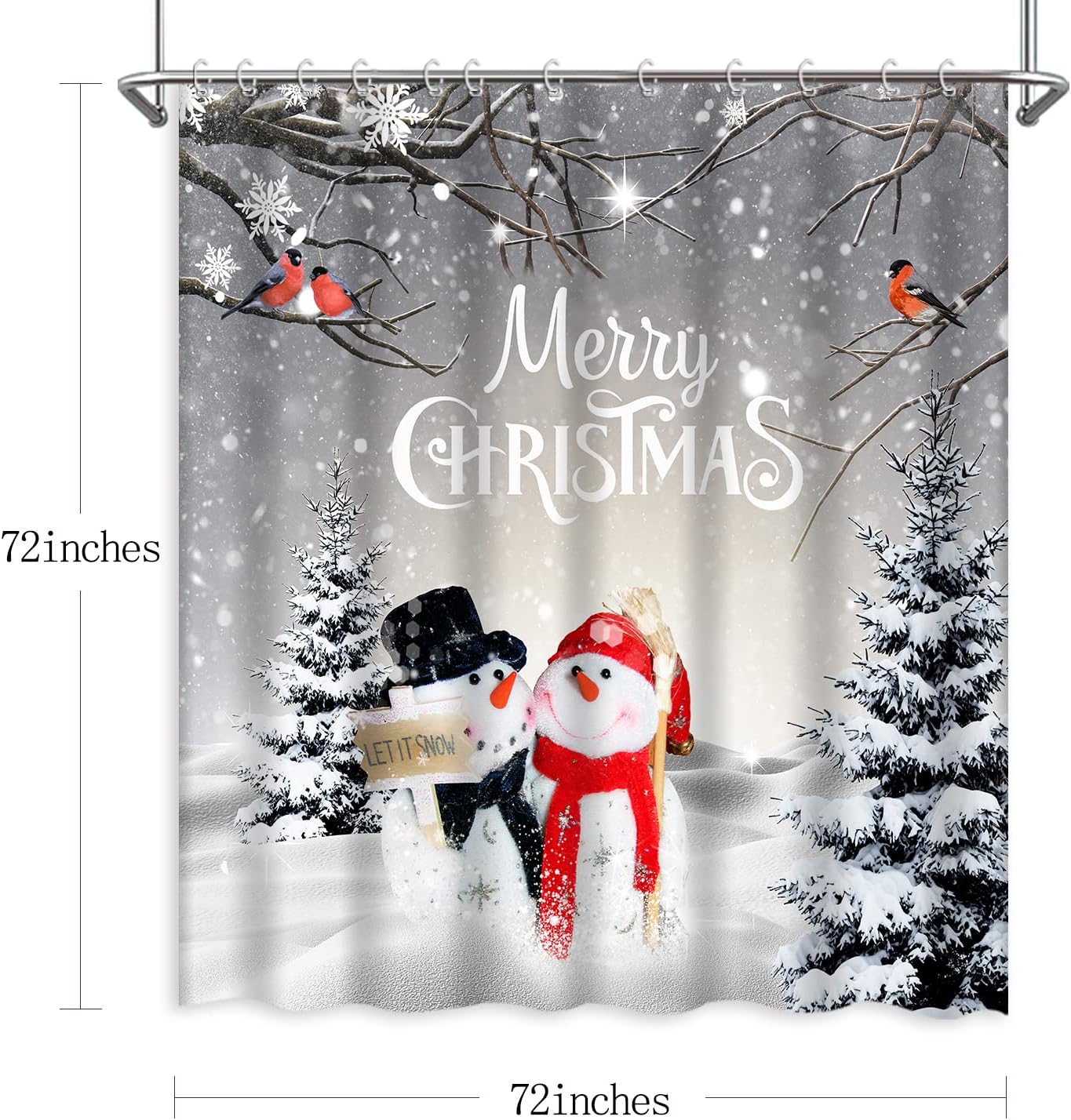 UNBIT Christmas Cute Snowman Shower Curtain Snowflake Xmas Tree Winter Shower Curtain Set Cardinal Bird Snow Christmas Bathroom Decor Fabric Waterproof with Hooks, 72" X 72" : Home & Kitchen