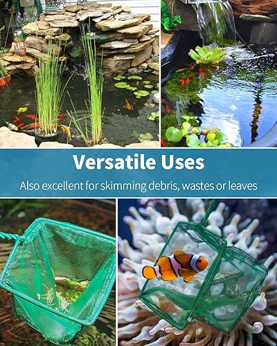Miniatura 5 de Pawfly - Red de peces de acuario con mango de metal trenzado, red cuadrada con malla fina suave de lodos de residuos de alimentos, red de limpieza