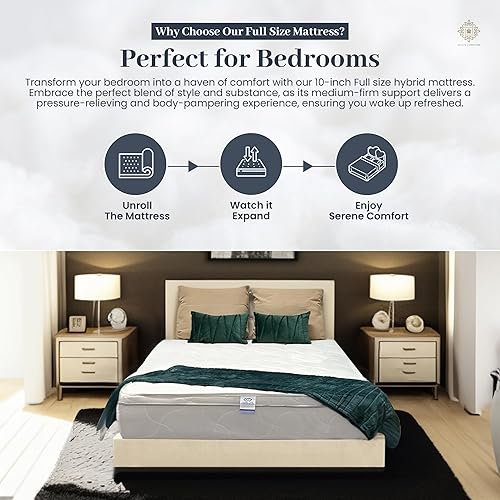 Miniatura 6 de Aylas Furniture Oliver & Smith - Colchón de tamaño matrimonial de 10 pulgadas de espuma fresca y cómoda, colchón híbrido de resorte con alivio de